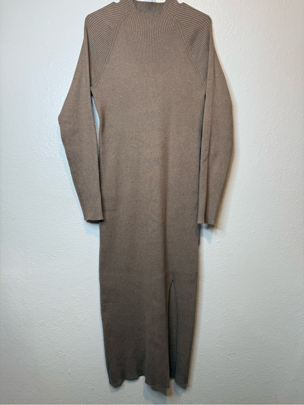 Quince Eco Knit Ribbed Mock Neck Sweater Dress In Taupe Size Large